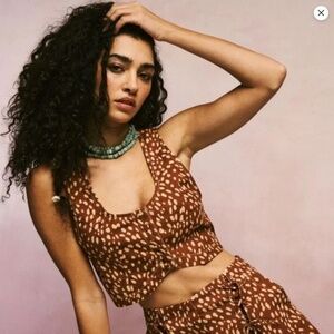 Free People Bennett Crop Top 6 Vest Fawn Brown Boho Festival Button Western Y2K